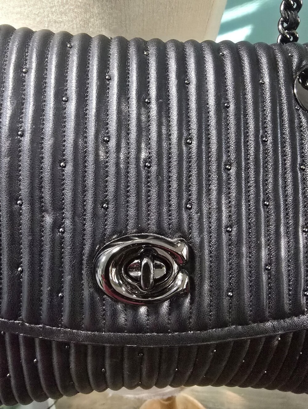 Black Coach Quilted Parker with Rivets - Chain-Handle Shoulder Bag - Picture 3 of 8